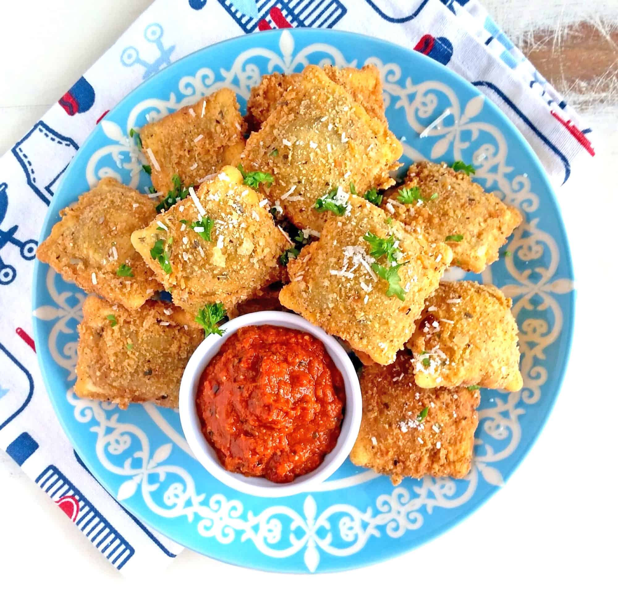 Fried Ravioli with Sun Dried Tomato and Parmesan Marinara