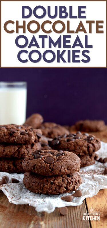 Double Chocolate Oatmeal Cookies are a chocolate lover's dream come true!  These cookies are loaded with chocolate chips, heavily flavoured with really good cocoa, and a few oats thrown in for texture and good measure!  Get ready to indulge!  #cookies #double #chocolate #oatmeal #oats