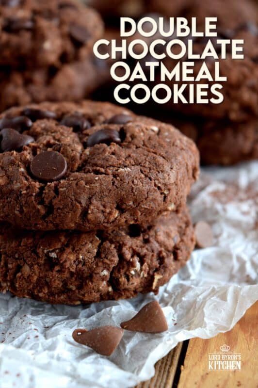 Double Chocolate Oatmeal Cookies are a chocolate lover's dream come true!  These cookies are loaded with chocolate chips, heavily flavoured with really good cocoa, and a few oats thrown in for texture and good measure!  Get ready to indulge!  #cookies #double #chocolate #oatmeal #oats