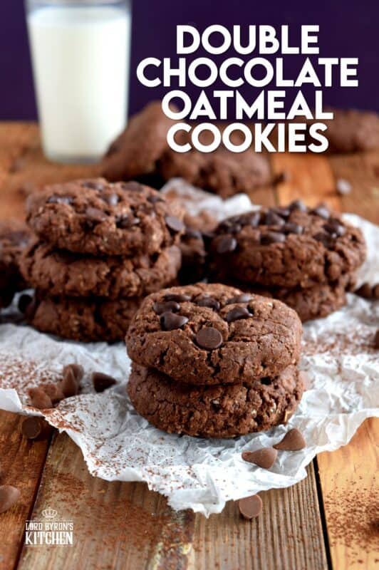 Double Chocolate Oatmeal Cookies are a chocolate lover's dream come true!  These cookies are loaded with chocolate chips, heavily flavoured with really good cocoa, and a few oats thrown in for texture and good measure!  Get ready to indulge!  #cookies #double #chocolate #oatmeal #oats