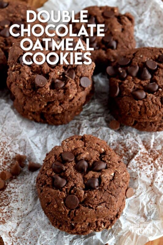 Double Chocolate Oatmeal Cookies are a chocolate lover's dream come true!  These cookies are loaded with chocolate chips, heavily flavoured with really good cocoa, and a few oats thrown in for texture and good measure!  Get ready to indulge!  #cookies #double #chocolate #oatmeal #oats