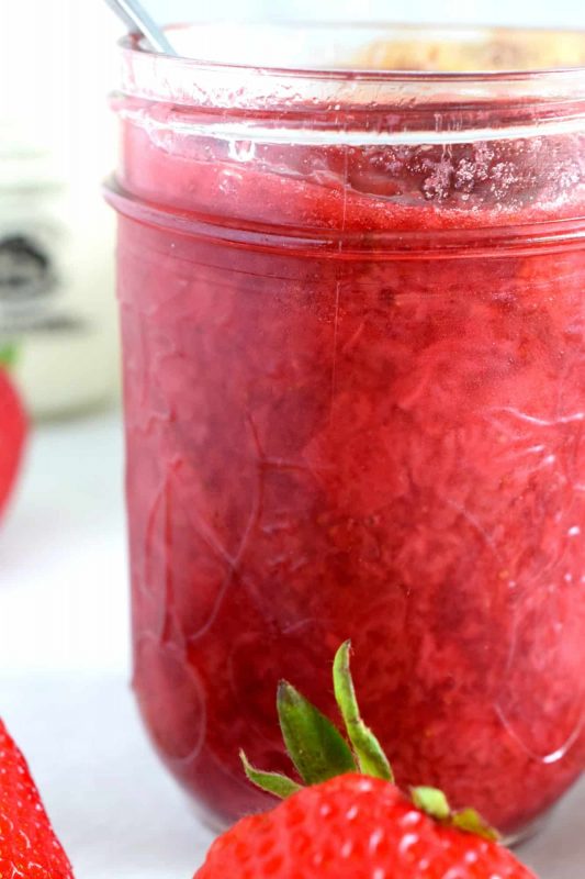 Small batch Strawberry Preserves using only three ingredients!  Bright strawberry flavour with a hint of sweetness, this jam is about as easy as jam gets! #strawberry #jam #preserves #smallbatch #small #batch
