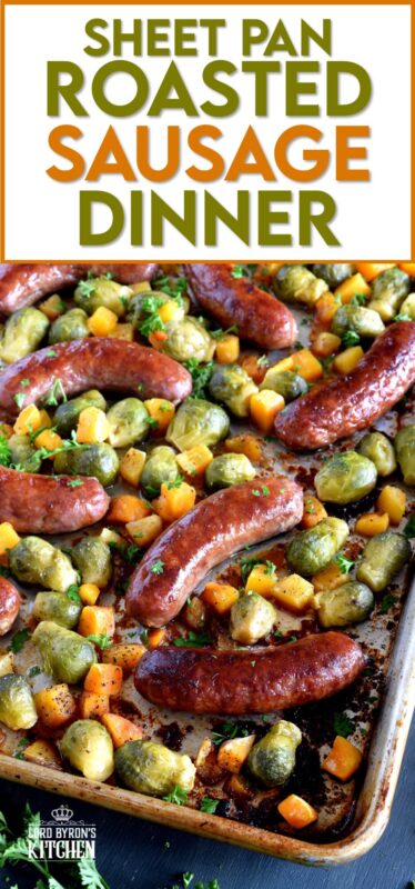 One pan dinners are all the rage, especially one that combines great tasting pork sausage and veggies. Doesn't this look delicious? It takes only 45 minutes to prepare this delicious Sheet Pan Roasted Sausage Dinner! #sheetpan #sausage #dinner #roasted #italian #family