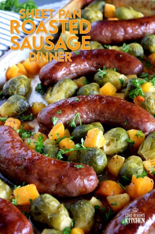 One pan dinners are all the rage, especially one that combines great tasting pork sausage and veggies. Doesn't this look delicious? It takes only 45 minutes to prepare this delicious Sheet Pan Roasted Sausage Dinner! #sheetpan #sausage #dinner #roasted #italian #family