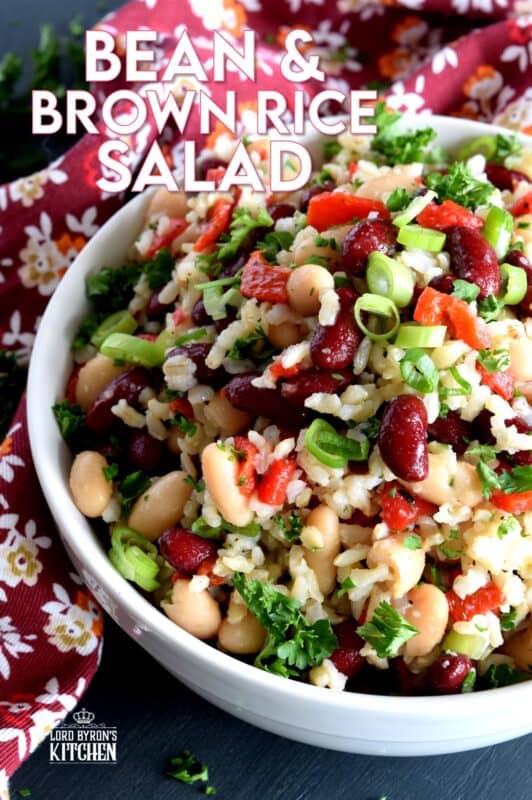 A light, fresh taste with just a hint of sweetness, this protein-packed Bean and Brown Rice Salad is vegetarian-friendly and is a quick and easy side or main.  20 minutes from start to finish and you're good to go! Great for summer picnics or a quick weekday lunch too! #bean #salad #kidney #brown #rice