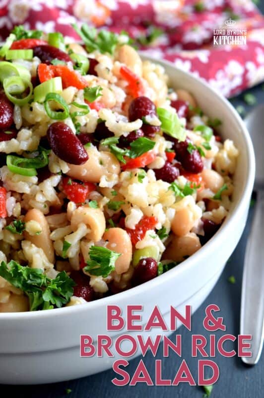 A light, fresh taste with just a hint of sweetness, this protein-packed Bean and Brown Rice Salad is vegetarian-friendly and is a quick and easy side or main.  20 minutes from start to finish and you're good to go! Great for summer picnics or a quick weekday lunch too! #bean #salad #kidney #brown #rice