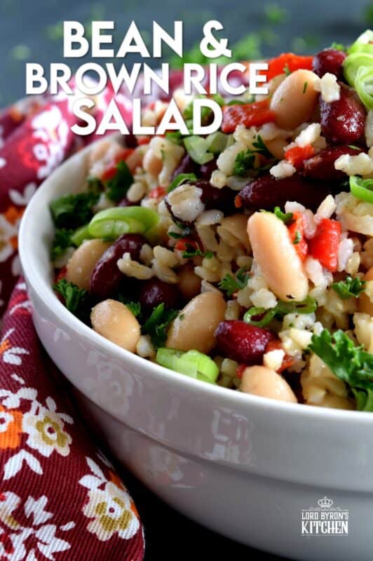 A light, fresh taste with just a hint of sweetness, this protein-packed Bean and Brown Rice Salad is vegetarian-friendly and is a quick and easy side or main.  20 minutes from start to finish and you're good to go! Great for summer picnics or a quick weekday lunch too! #bean #salad #kidney #brown #rice