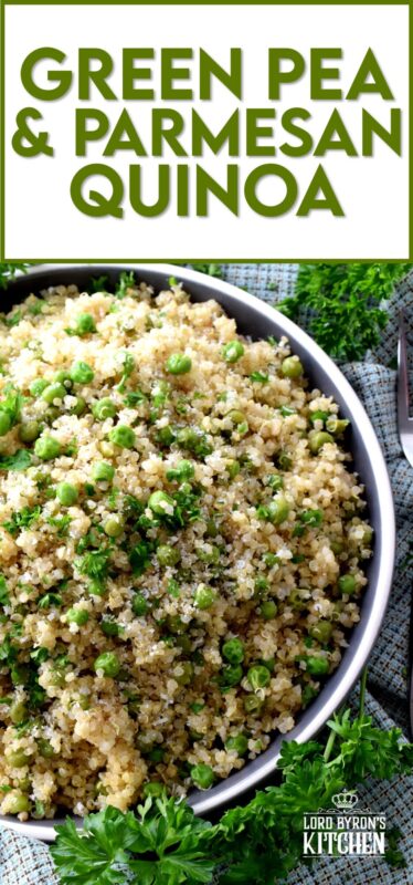 A quick and easy dish, Green Pea and Parmesan Quinoa is very flavourful and quite healthy too! Make is as a side or serve it as a main! Light and fluffy, this is a perfect weeknight bowl of comfort food! #quinoa #cheesy #parmesan #greenpea #vegetarian