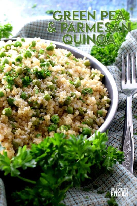 A quick and easy dish, Green Pea and Parmesan Quinoa is very flavourful and quite healthy too! Make is as a side or serve it as a main! Light and fluffy, this is a perfect weeknight bowl of comfort food! #quinoa #cheesy #parmesan #greenpea #vegetarian