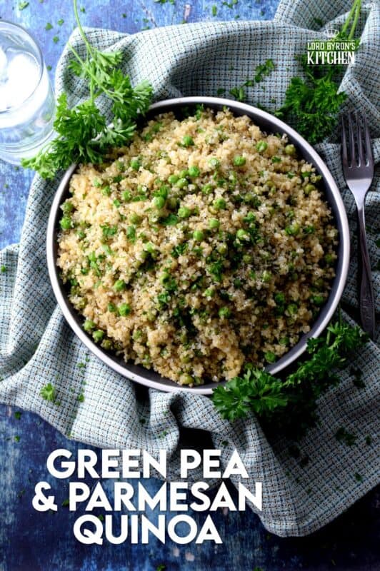 A quick and easy dish, Green Pea and Parmesan Quinoa is very flavourful and quite healthy too! Make is as a side or serve it as a main! Light and fluffy, this is a perfect weeknight bowl of comfort food! #quinoa #cheesy #parmesan #greenpea #vegetarian