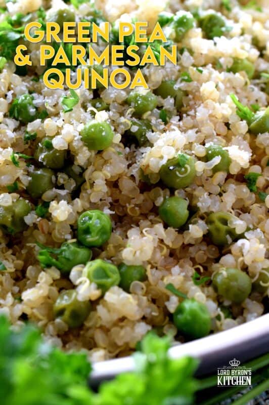 A quick and easy dish, Green Pea and Parmesan Quinoa is very flavourful and quite healthy too! Make is as a side or serve it as a main! Light and fluffy, this is a perfect weeknight bowl of comfort food! #quinoa #cheesy #parmesan #greenpea #vegetarian