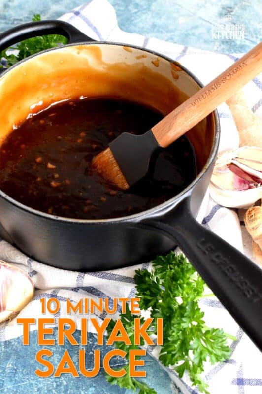 Homemade sauce is always better, and you can't beat this 10 Minute Teriyaki Sauce! Chances are, you'll have everything you'll need right in your pantry. The uses for this sweet and tangy, slightly salty sauce are endless too! #teriyaki #homemade #sauce