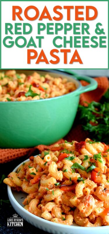 Creamy, smoky, cheesy, and home-style – that’s the essence of Roasted Red Pepper and Goat Cheese Pasta. A weeknight dinner option that never disappoints! Made with a splash of white wine, this rustic pasta can easily pass as a gourmet dinner option for your guests. #goatcheese #whitewine #pasta #roastedredpepper