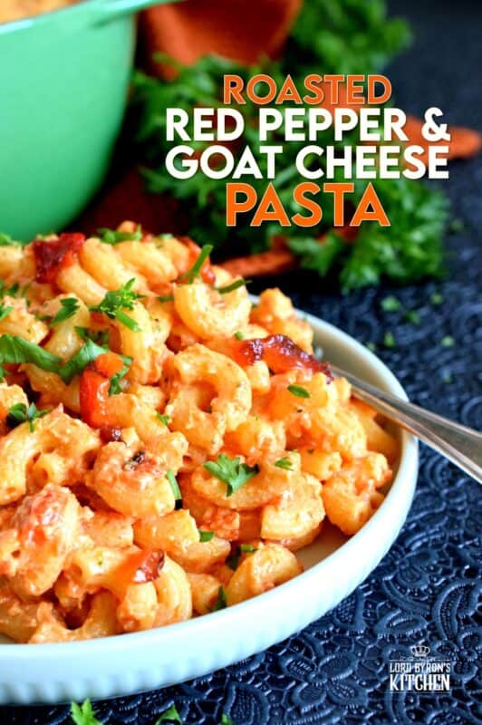 Creamy, smoky, cheesy, and home-style – that’s the essence of Roasted Red Pepper and Goat Cheese Pasta. A weeknight dinner option that never disappoints! Made with a splash of white wine, this rustic pasta can easily pass as a gourmet dinner option for your guests. #goatcheese #whitewine #pasta #roastedredpepper