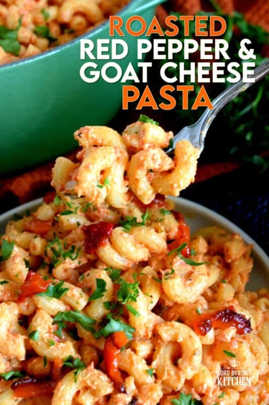 Creamy, smoky, cheesy, and home-style – that’s the essence of Roasted Red Pepper and Goat Cheese Pasta. A weeknight dinner option that never disappoints! Made with a splash of white wine, this rustic pasta can easily pass as a gourmet dinner option for your guests. #goatcheese #whitewine #pasta #roastedredpepper