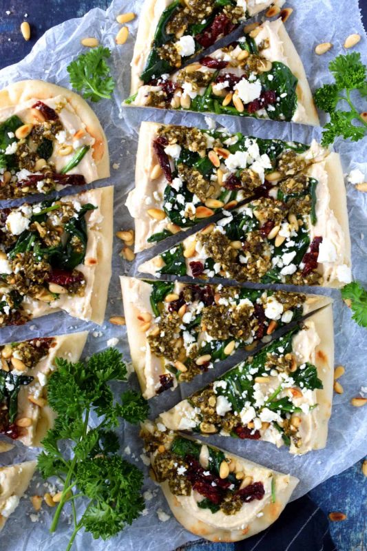 Hummus and Pesto Flatbread Appetizer