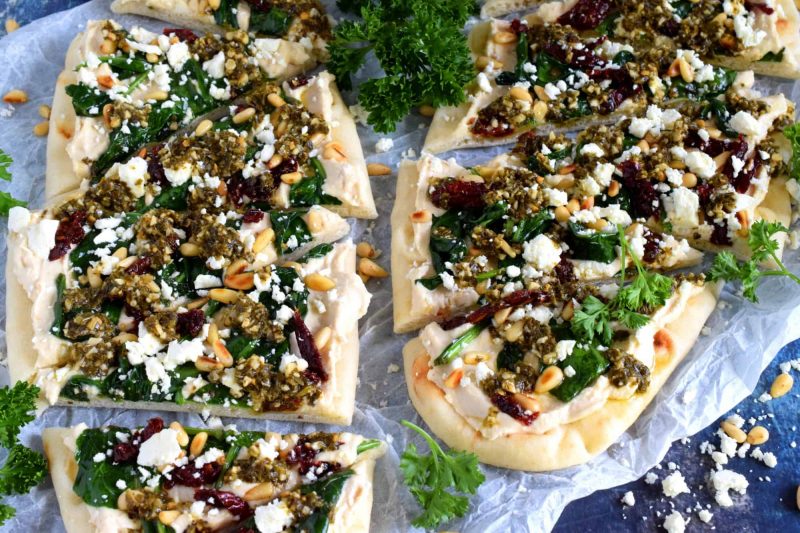 Hummus and Pesto Flatbread Appetizer