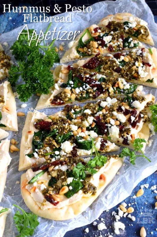 Hummus and Pesto Flatbread Appetizer