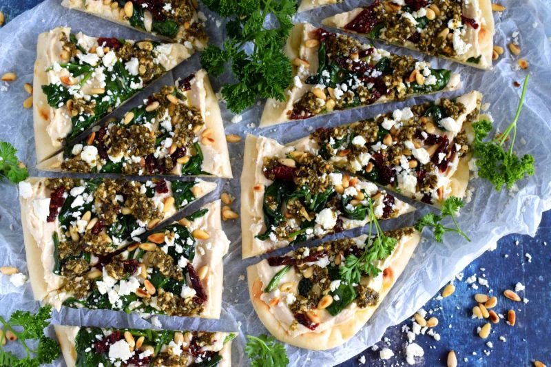 Hummus and Pesto Flatbread Appetizer
