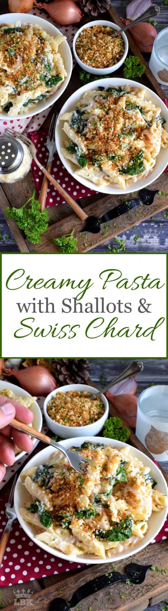 Creamy Pasta with Shallots and Swiss Chard