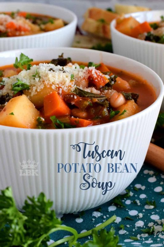 Tuscan Potato Bean Soup is one of those meals that you enjoy so much, you completely forget that it is healthy and good for you!#soup #vegetarian #tuscan #bean