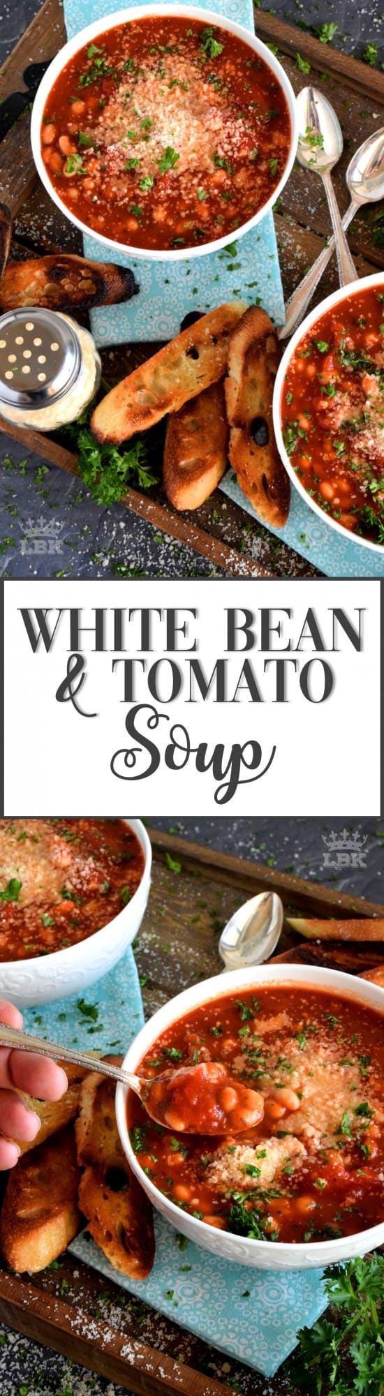 White Bean and Tomato Soup - Tomato soup is a classic and a family favourite, but this version adds more flavour and more heartiness with white beans and cheese!#tomato #soup #recipe #canned #beans #parmesan #homemade