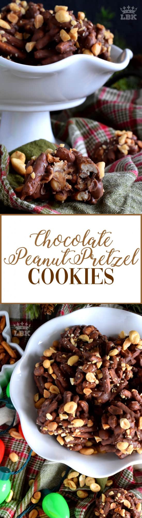 Pretzels love chocolate and chocolate loves peanuts, which is why these no bake Chocolate Pretzel Peanut Cookies is bound to be a holiday favourite! #pretzel #peanut #chocolate #cookies #christmas #holiday #nobake