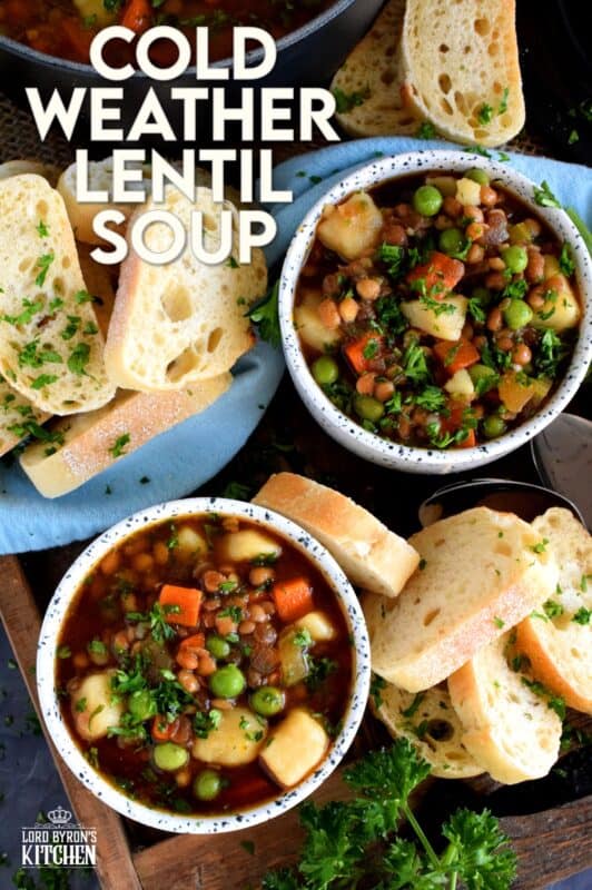 Finally a bowl of lentil soup with a nice thin broth, yet one that's hearty and filling enough to fight the cold weather chills! Loaded with good-for-you vegetables, and prepared with a savoury vegetable broth, this freezer-friendly soup is simply delicious! #soup #vegetables #lentils #broth