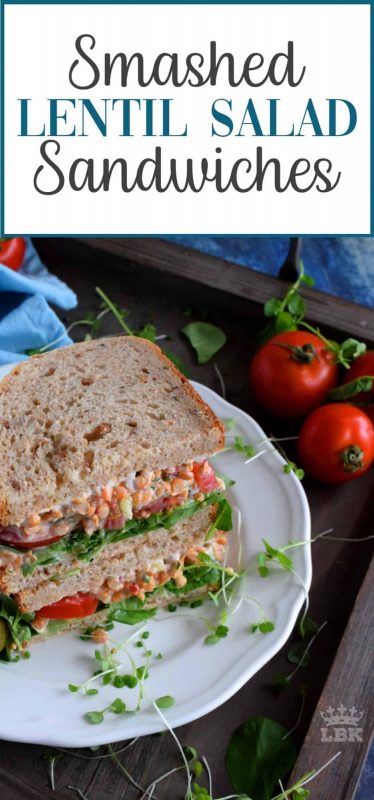 A delicious alternative to a deli meat sandwich, this vegetarian Smashed Lentil Salad delight is made with canned lentils and a bunch of healthy fixings!#vegetarian #sandwich #lentils #salad #smashed 