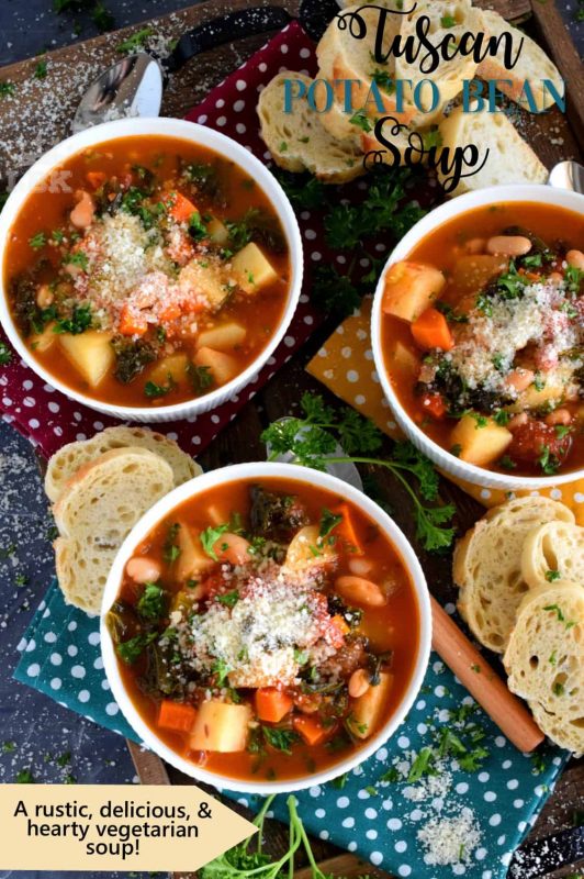 Tuscan Potato Bean Soup is one of those meals that you enjoy so much, you completely forget that it is healthy and good for you!#soup #vegetarian #tuscan #bean
