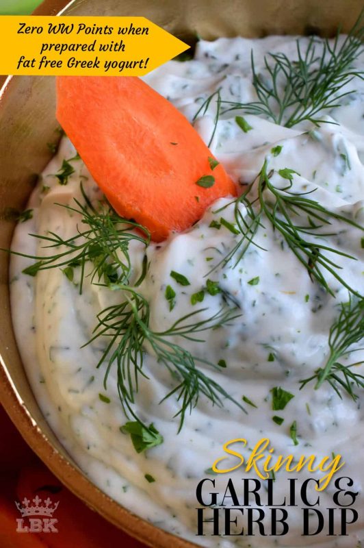 Looking for a delicious, quick, and easy dip? Look no further! You can eat this Skinny Garlic and Herb Dip all day and not worry about your waistline!#dip #WW #zero #points #skinny