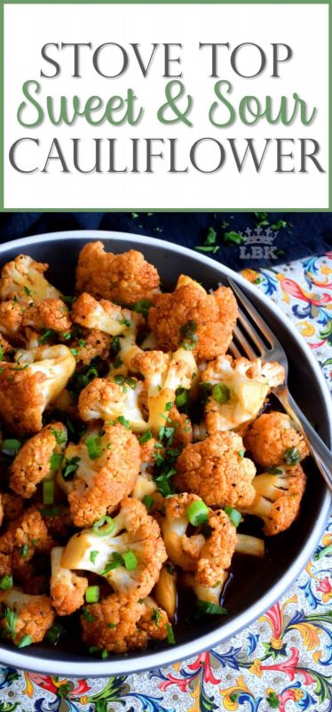 Tender florets cooked in a homemade sauce, Sweet and Sour Cauliflower is a great tasting side dish that's both quick and easy to make.#cauliflower #sweet #sour #sauce #skillet