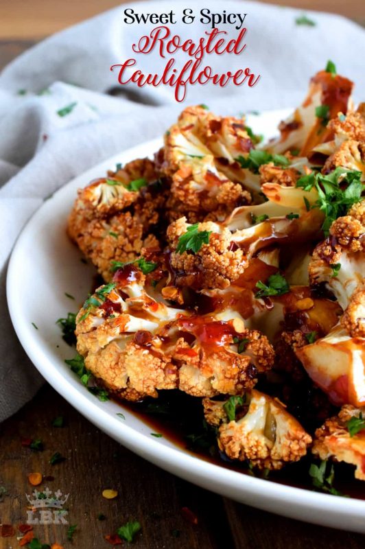 With the help of just four basic ingredients, transform the humble and delicious cauliflower into a sweet and spicy roasted side dish that everyone will love!#sweet #spicy #roasted #cauliflower #chili #sauce #maple #syrup