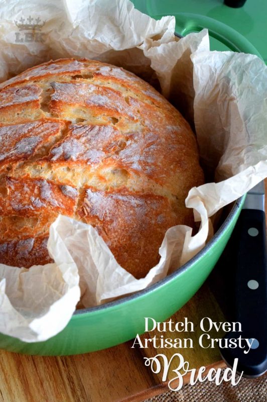 No fancy kneading skills, machinery, or gadgets needed to make this Dutch Oven Artisan Crusty Bread; just good old fashioned patience and a desire for a home style, easy to make bread!#Dutch #oven #crusty #bread #artisan