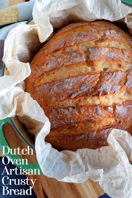 No fancy kneading skills, machinery, or gadgets needed to make this Dutch Oven Artisan Crusty Bread; just good old fashioned patience and a desire for a home style, easy to make bread!#Dutch #oven #crusty #bread #artisan