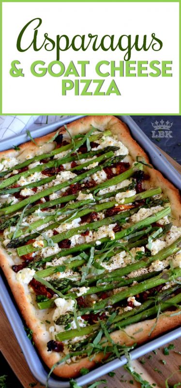 Asparagus and Goat Cheese Pizza can be on your table before the delivery driver can get to your house - even with making the dough from scratch! I promise! #asparagus #pizza #goatcheese #homemade
