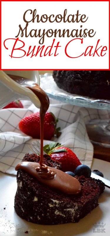 This has to be the easiest and most frugal cake recipe! Chocolate Mayonnaise Bundt Cake is very moist with a fudge-y center. Yet, the cake is still light and fluffy too! #chocolatecake #mayonnaise #mayo #chocolate #cake #bundt #bundtbakers