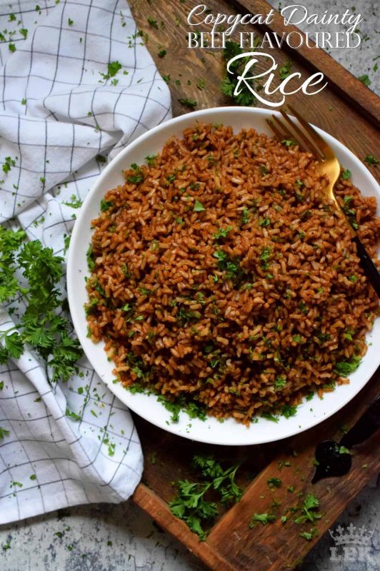 A 1980s family pantry staple, this copycat version of the popular and familiar Dainty brand Beef Flavoured Rice will surely invoke all of your warm and fuzzy nostalgic feelings! #copycat #dainty #brand #can #rice #side #canned