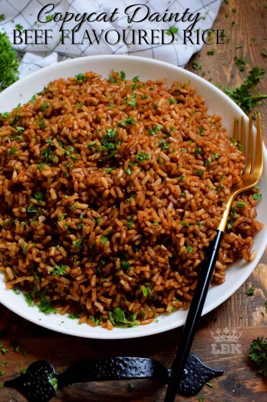 A 1980s family pantry staple, this copycat version of the popular and familiar Dainty brand Beef Flavoured Rice will surely invoke all of your warm and fuzzy nostalgic feelings! #copycat #dainty #brand #can #rice #side #canned