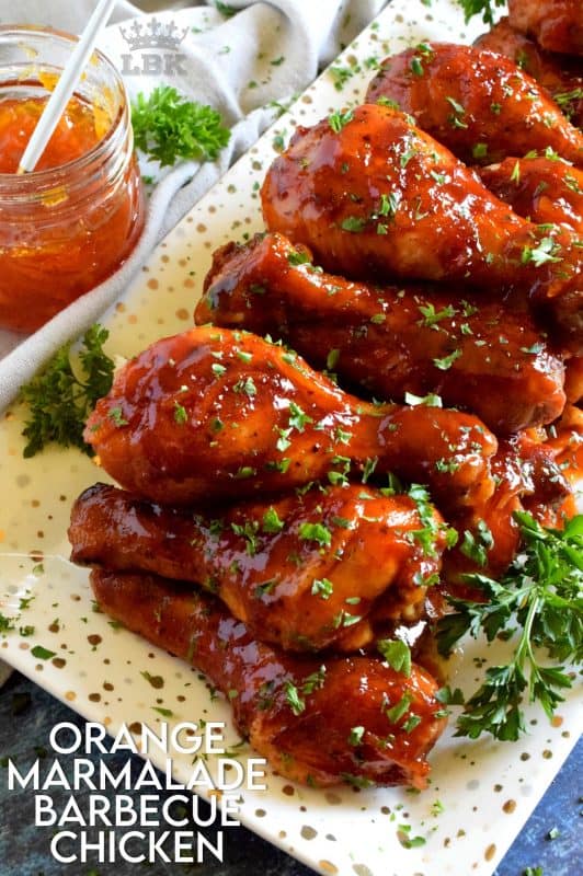 A deliciously easy and budget friendly dish which uses only three ingredients.  Orange Marmalade Barbeque Chicken is about to make your dinnertime rush so much more relaxed and yummy!#orange #marmalade #barbecue #BBQ #chicken #weeknight #family