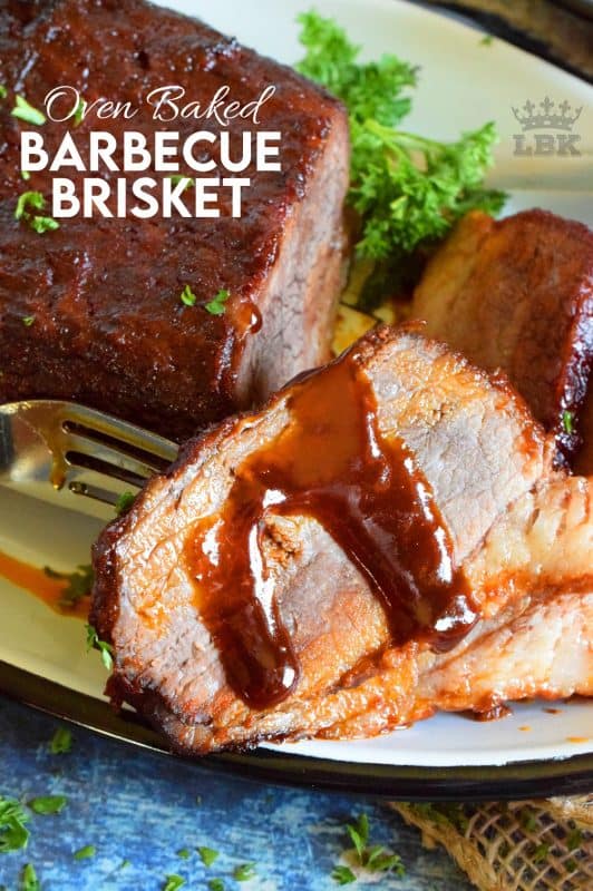 Perfectly seasoned with a homemade spice rub, and topped with your favourite sauce, Oven Baked Barbecue Brisket is the easiest and most rewarding way to prepare this cut of beef.#brisket #beef #oven #baked #bbq #barbecue