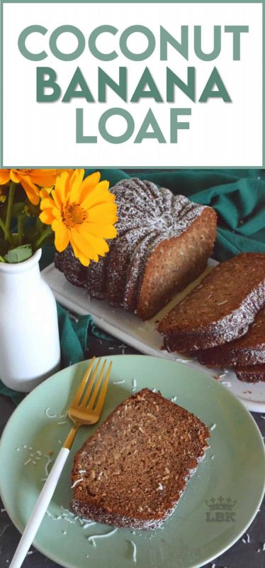Coconut Banana Loaf combines two simple and inexpensive ingredients in the easiest and most delicious loaf ever!  All of this deliciousness is prepared using only a bowl and a spoon too! #coconut #banana #loaf #bread #onebowl