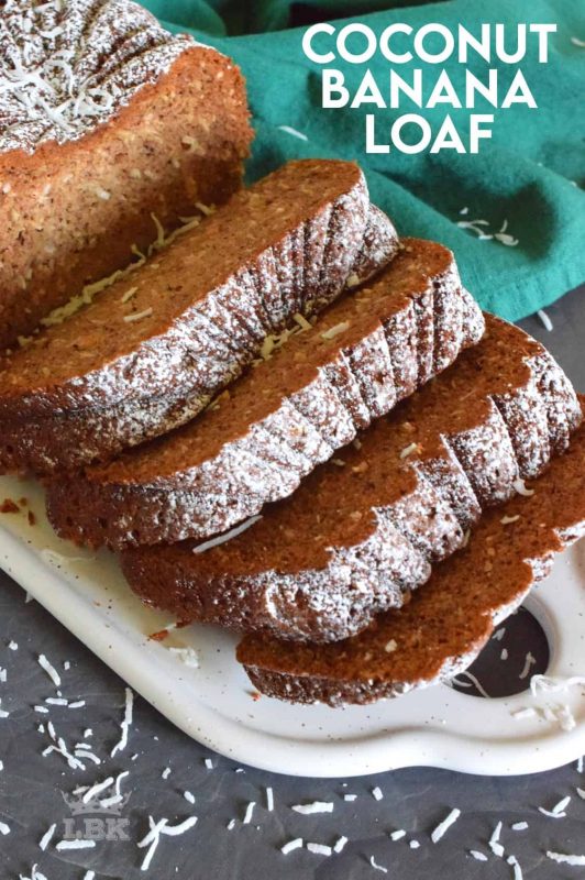 Coconut Banana Loaf combines two simple and inexpensive ingredients in the easiest and most delicious loaf ever! All of this deliciousness is prepared using only a bowl and a spoon too! #coconut #banana #loaf #bread #onebowl