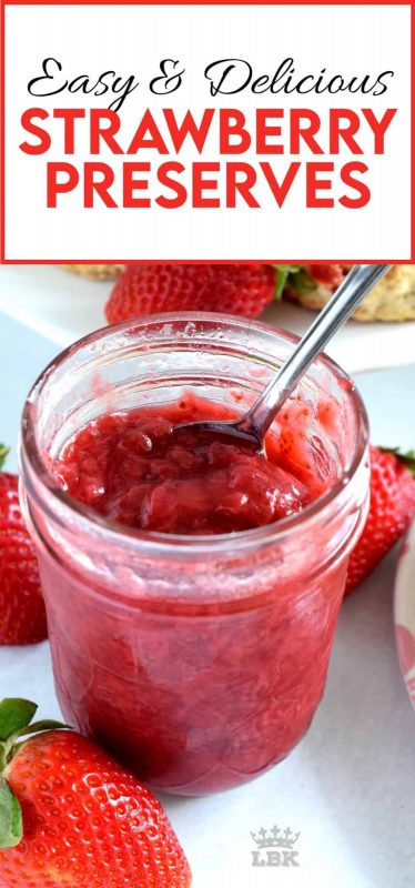 Small batch Strawberry Preserves using only three ingredients!  Bright strawberry flavour with a hint of sweetness, this jam is about as easy as jam gets! #strawberry #jam #preserves #smallbatch #small #batch