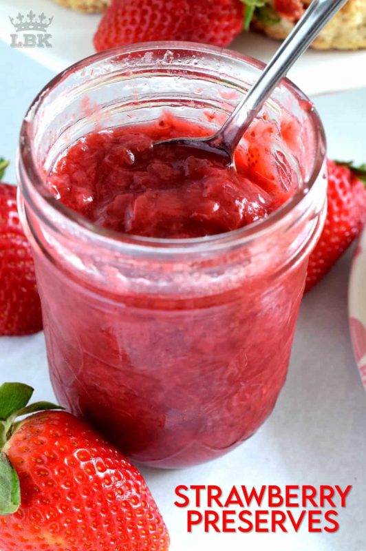 Small batch Strawberry Preserves using only three ingredients!  Bright strawberry flavour with a hint of sweetness, this jam is about as easy as jam gets! #strawberry #jam #preserves #smallbatch #small #batch