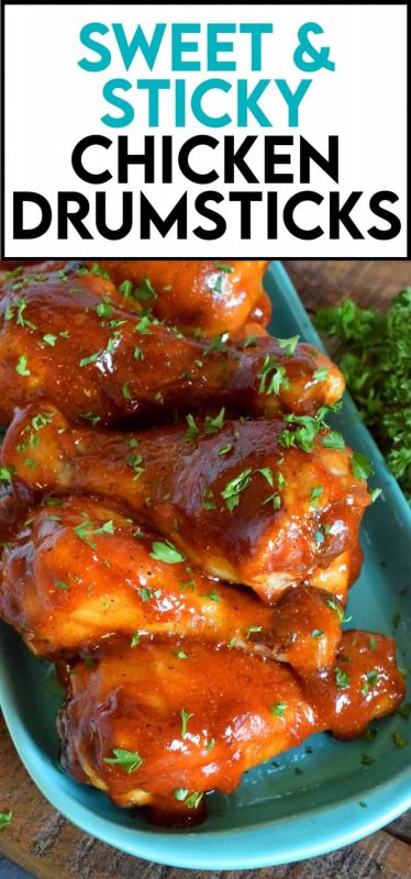 Sweet and Sticky Chicken Drumsticks is a recipe that's perfect for tonight's dinner.  Easy to prepare, no fuss, and very little clean up; a perfect weeknight family recipe! #sweet #sticky #chicken #legs #drumstick #dinner #weeknight #family