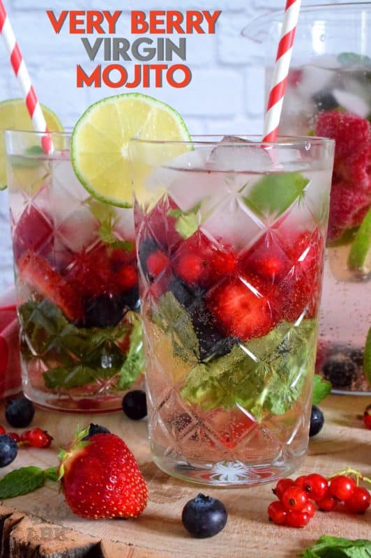 Cold, refreshing, and packed with fresh berries and mint, this Very Berry Virgin Mojito is sure to keep you hydrated and cool all summer long!#mojito #summer #drink #virgin #berry #sprite #diet
