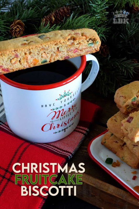 Christmas Fruitcake Biscotti is the best of both worlds! There's that crunchiness we all love about biscotti, with the chewiness of all of that mixed candied fruit! #fruitcake #biscotti #cookies #christmas #holiday #baking