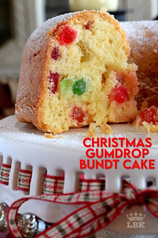 A cake for kids of all ages! Christmas Gumdrop Bundt Cake is moist and delicious and packed full of chewy candy - who wouldn't love that? #christmas #holiday #baking #cake #gumdrop #newfoundland #traditional
