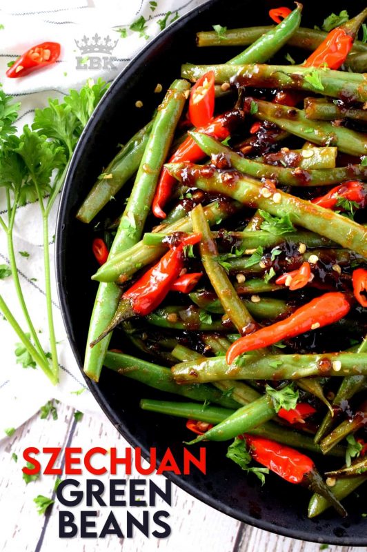 Green Beans aren't just for casseroles; jazz up your weeknight side dish with these fast and easy, Hot and Spicy Szechuan Green Beans! Control the heat with more or less chilies to suit your personal tastes! #szechuan #greenbeans #spicy #vegetarian #sidedish